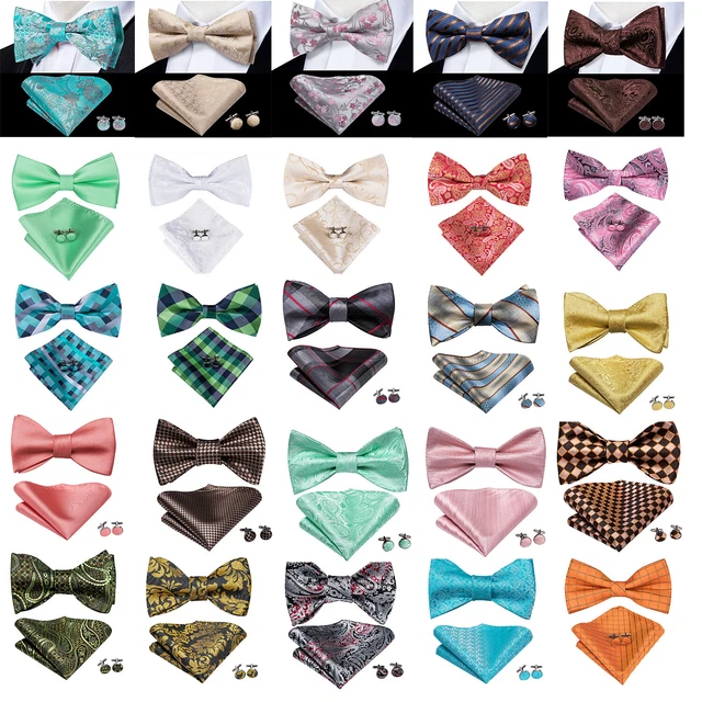 Mens Adjustable Wedding Pre-Tied Bow Tie Free Pocket Square Cufflinks Set Formal