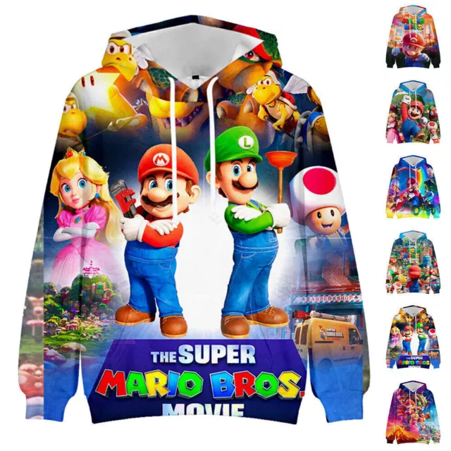 Super Mario Bros Kid Hooded Sweatshirt Long Sleeve Hoodie Pullovers Tops Jumpers