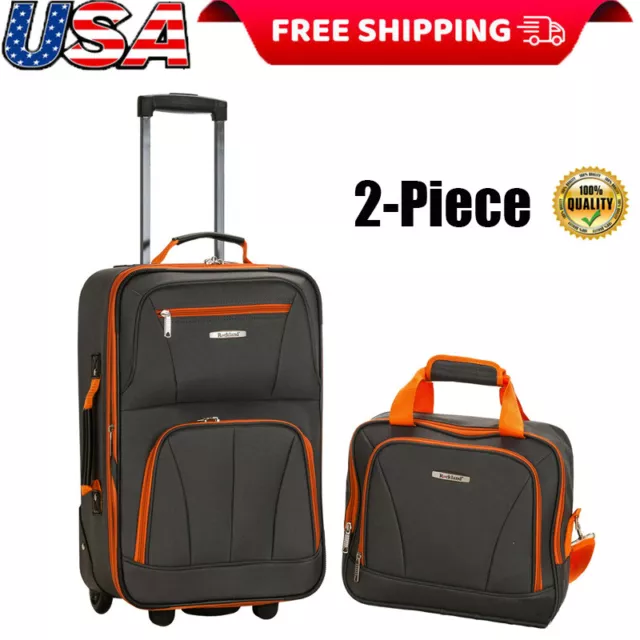 Expandable Softside Upright Luggage Set 19'' Suitcases Carry-on Tote Bag 2 Piece