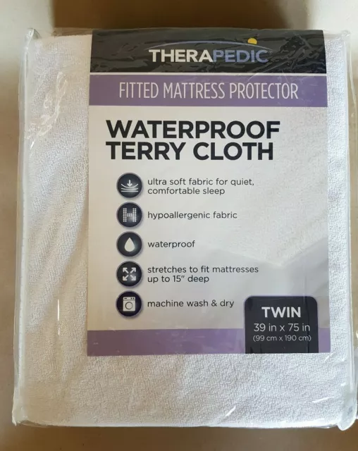 Therapedic Waterproof Terry Cloth Fitted Mattress Protector Size Twin New