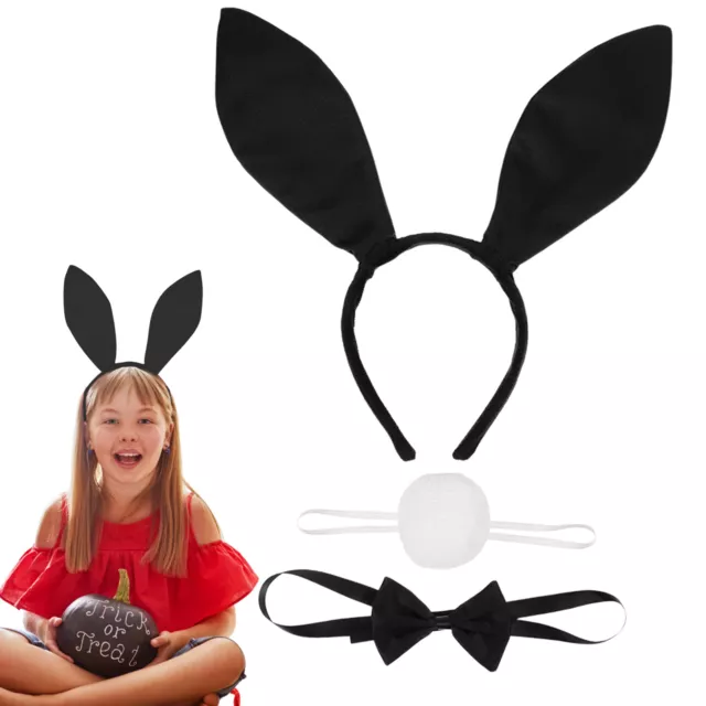 NEW Bunny Costume Playboy Accessory Set With Rabbit Ear&Bow Tie&Tail,Black/White