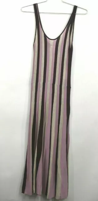 Leith Womens Sweater Fit & Flare Dress Tank Top Striped Purple Pink Midi