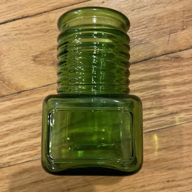 Vintage Wheaton  NJ Green Glass  Jar 3 3/4" Jar Bottle Apothecary Spice Ribbed 