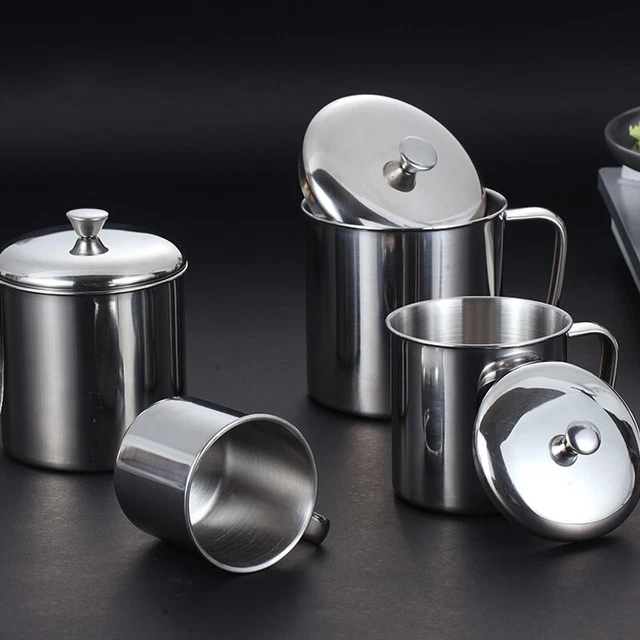Edelstahl Wasser Milch Kaffee Tasse mit Deckel Camping Reisen Becher Tasse