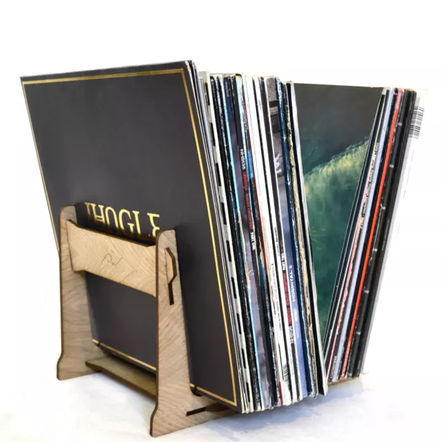 Vinyl Record Storage Holder Double Ended Stand Rack, 35-60 Records, Oak Veneer