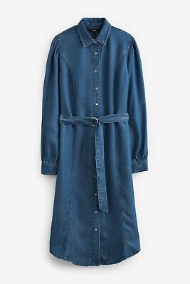 NEXT Fuller Bust Dark Blue Tencel Belted Midi Shirt Dress Size 18 BNWT RRP £40
