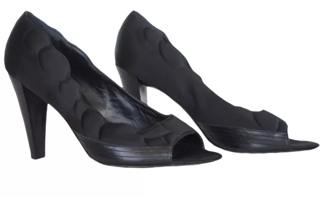 LD TUTTLE Women's Open Toe Pump Shoes Satin Leather Black Size 37 US 7