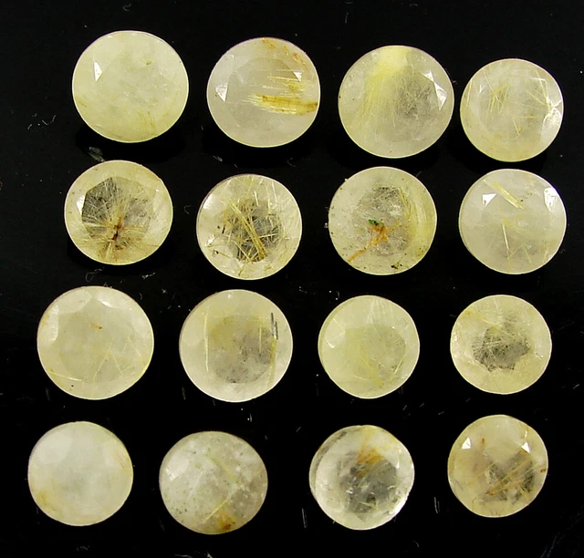 29.85 Ct Natural Golden Rutile Quartz Gemstone 7-9 mm Round Cut 16 Pc Lot- 63739