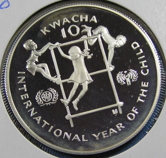 Zambia 10 Kwacha .925 Silver Coin, 1980 Proof Year of the child, KM-21, 40 mm
