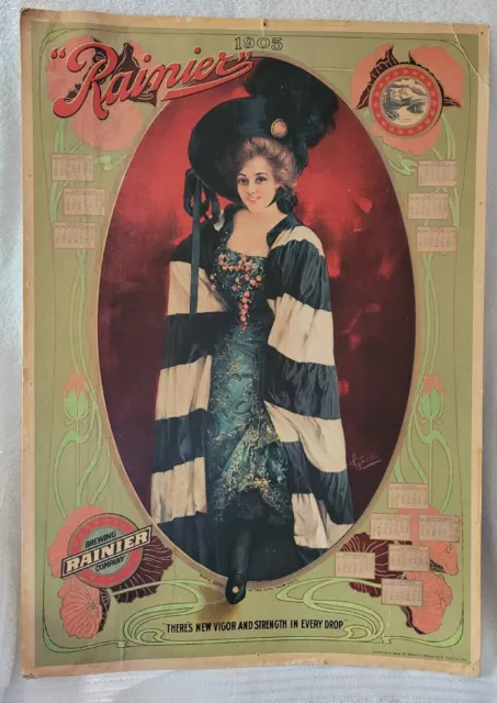 Old 1905 Rainier Beer Advertising Calendar W/ Marie Doro In "The Girl From Kay's