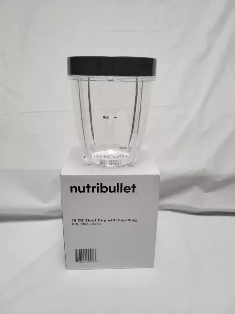 NIB Nutribullet 18 Ounce Short Cup - Standard Lip Ring, Clear/Gray (NBM-U0269)
