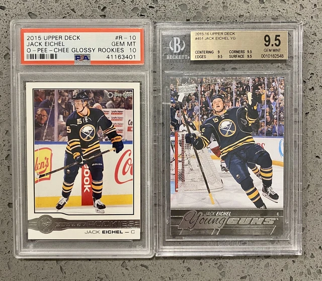 2-card ROOKIE L0T (PSA 10 + BGS 9.5) 2015 Jack Eichel OPC RC + YOUNG GUNS RC