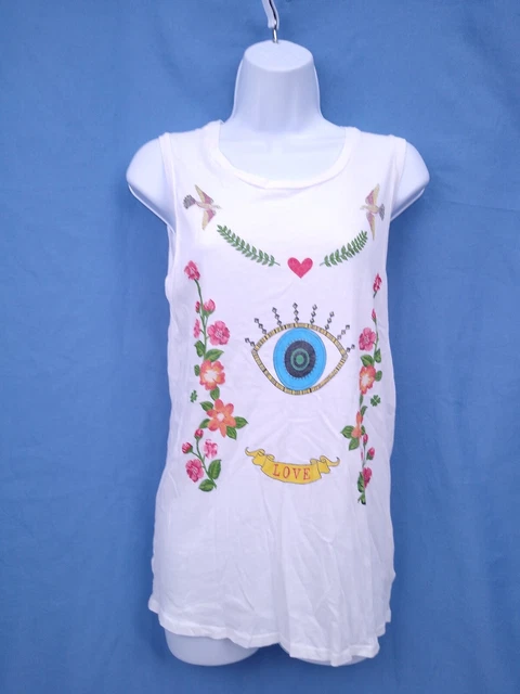 Lauren Moshi White Muscle Tank Boho Love Evil Eye Women's L Lauren Moshi White Muscle Tank Boho Love Evil Eye Women's L