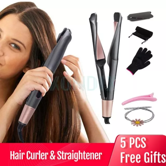 Hair Curler & Straightener 2 in 1, Spiral Wave Curling Iron, Professional Styler