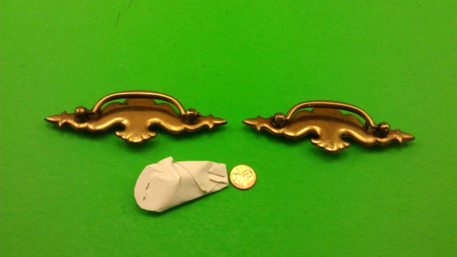 2 Antique Vintage Bronze Dresser Drawer Handles "Hovering Owls"