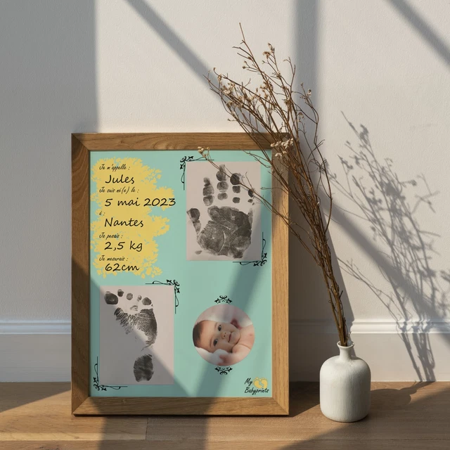 cadre photo naissance personnalisé cadeau original bapteme empreintes nouveau né