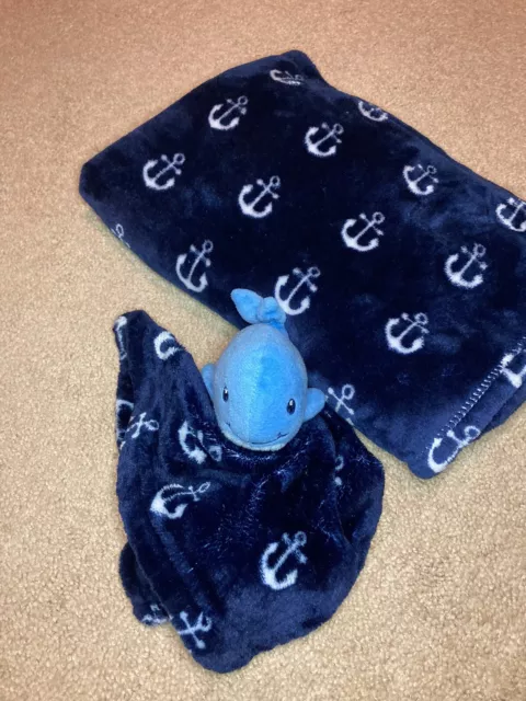 Hudson Baby HB Infant Boy Nautical Plush 30”x36” Blanket with Whale Lovie