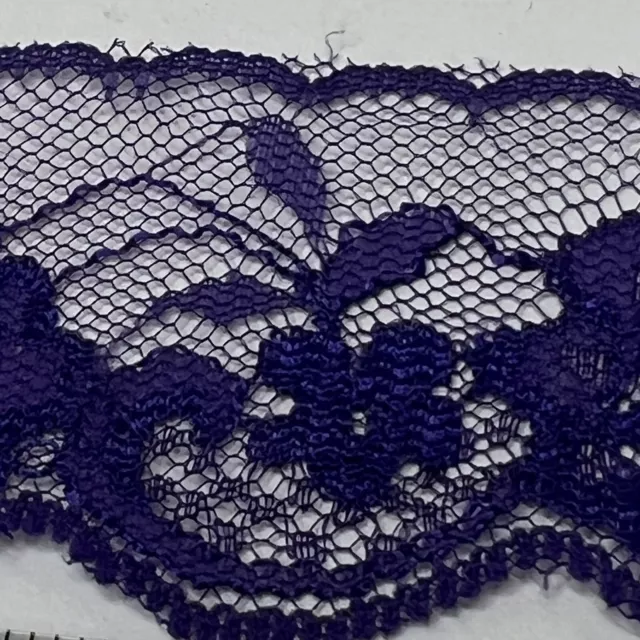 Scalloped Lace Trim Edging Vintage Purple Floral Mesh Net Lace Trim 2” 12 Yards