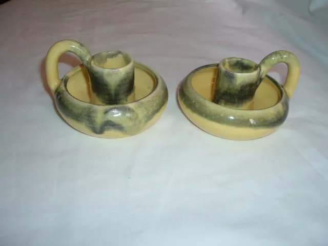 Pr Ineke Pottery Victoria BC Canada Green Yellow Drip Candle Holder Finger Hole