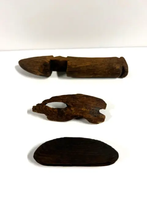 Original Antique Alaskan Eskimo Wooden Artifacts; 19th Century; Qty 3; Lot 3