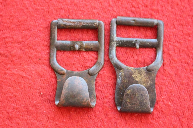 Original  WW1 German Uniform Leather Equipment Y-STRAPS  Hooks  (2 pcs.)