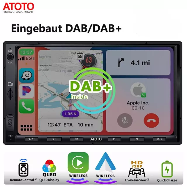 ATOTO F7XE Doppel-DIN MP3-Autoradio Touchscreen DAB Bluetooth Wireless CarPlay