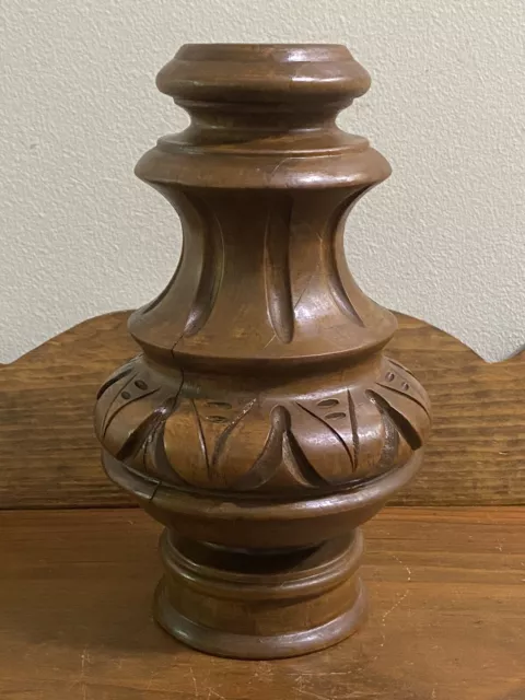antique French wood carving post finial topper turned wood topper 9" tall, X 5.5
