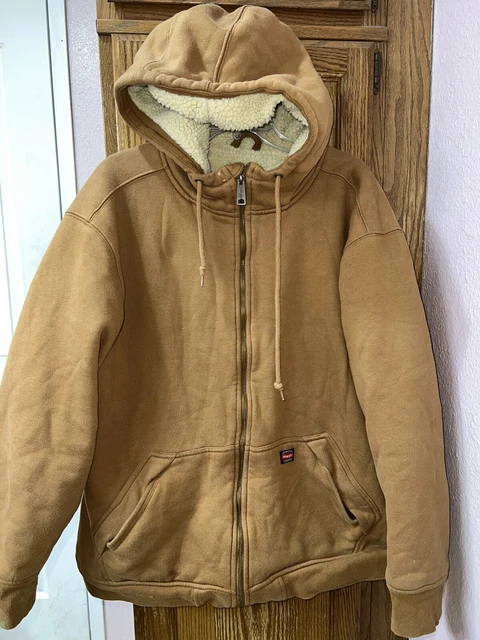Wrangler Workwear Brown Full Zip Sherpa Lined Hoodie Hooded Jacket Sz XL