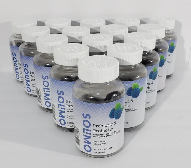 15 SOLIMO PREBIOTIC & Probiotic Gummies Supplement Blue Raspberry New