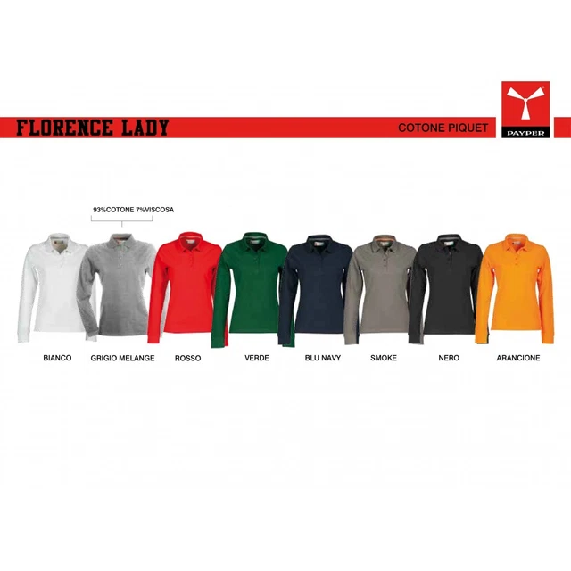 Polo FLORENCE LADY PAYPER donna con chiusura a bottoni e manica lunga piquet 210