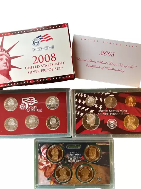 2008-S US Mint Silver Proof Set - 14 Coins, OGP  W/ COA  FREE Ship