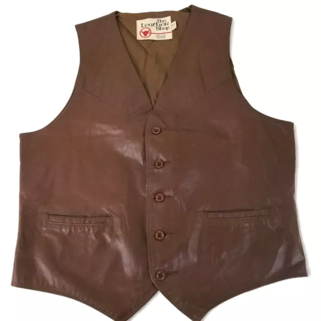 Vintage Sears Vest Mens The Leather Shop Brown Western Button Front Size 42