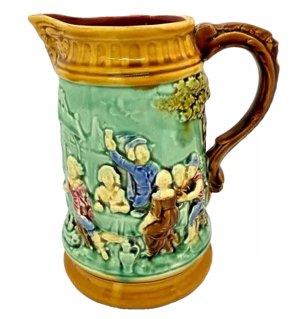 Toller großer antiker Jugendstil Majolika Bierkrug Kanne Oktoberfest England