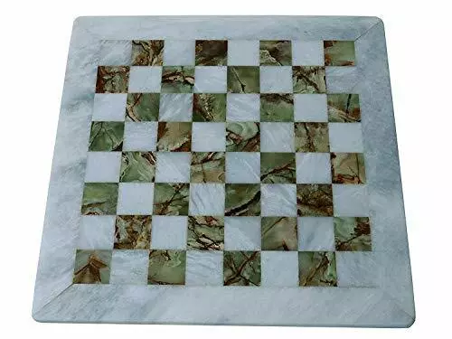 Scacchiera Classica da Tavolo Marmo Bianco Onice Verde Italian Chess Set 40cm 3