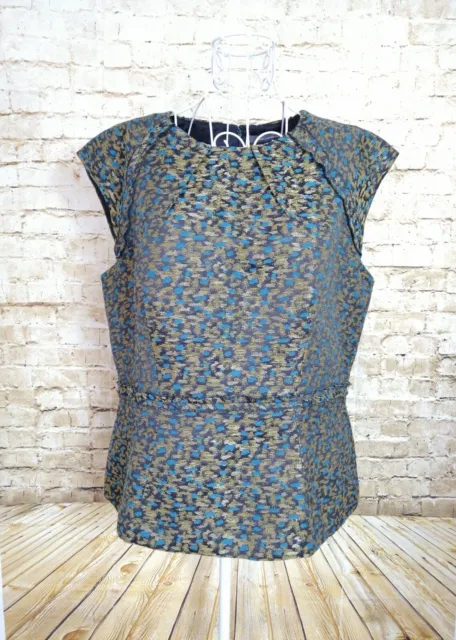 Boden Ltd Ed Womens Blouse Short Cap Sleeve Wool Blend Top Size 16 Multicoloured