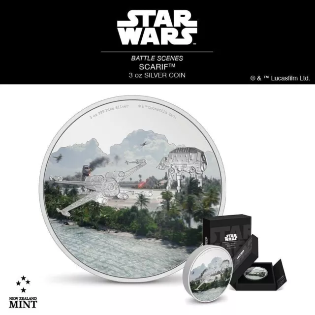 2022 Niue Star Wars Battle Scenes - Scarif Colorized 3 oz .999 Silver Proof Coin