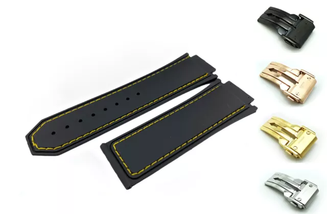 FITS HUBLOT BIG BANG FUSION WATCH BLACK Yellow Rubber F1 Strap CLASP 29mm
