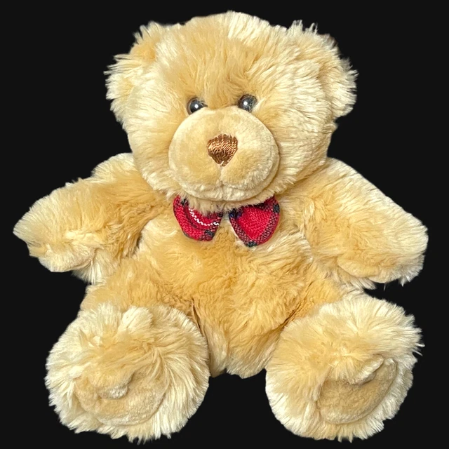 RARE VINTAGE KEEL Toys Teddy Bear w/Plaid Bowtie 9" Plush Stuffed