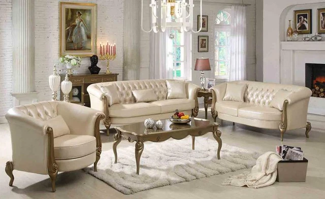 Sofa Set 3+2 Seater Set Design Sofas Upholstery Couch Leather Elegant New White