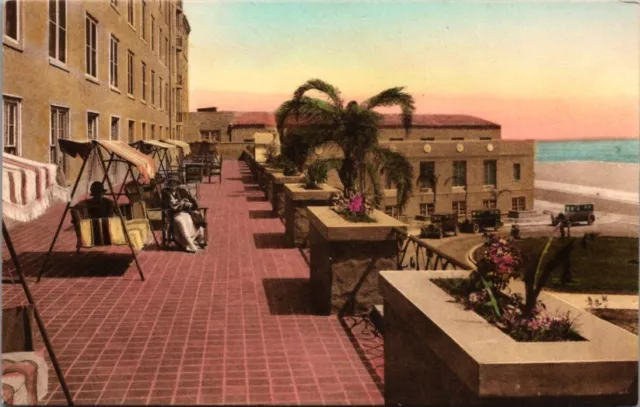 Vinoy Park Hotel St Petersburg FL Terrace Hand Colored Albertype Vtg Postcard