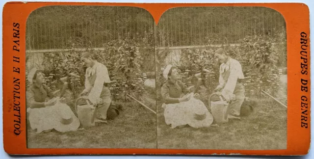 Frankreich -szene Gattung Der Gärtner Liebespaar c1880 Foto Eh Paris Stereo