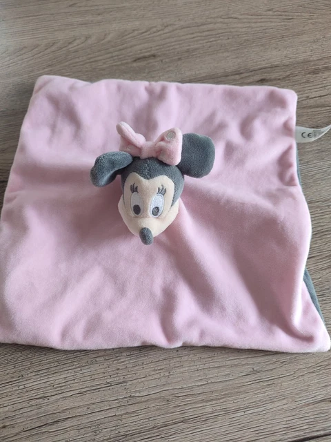 DOUDOU PLAT CARRE NICOTOY DISNEY MINNIE ROSE GRIS 26/26CM etat neuf
