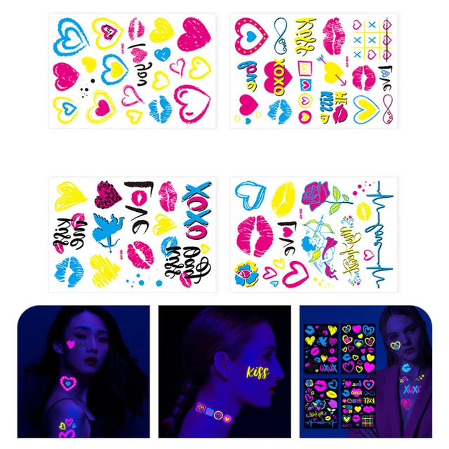 4 hojas brillan en los oscuros tatuajes temporales cuerpo fluorescente -Ta