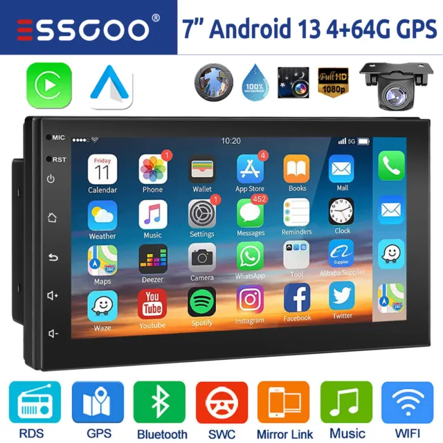 Autoradio 2 DIN 7 Pollici Android 13 4+64G Carplay GPS RDS WiFi Bluetooth Camera