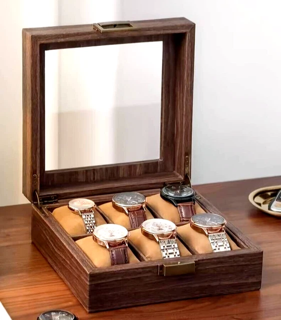 Boîte De Rangement Pour 6 Montres Avec Coussinets - Coffret Velours Similicuir Gris