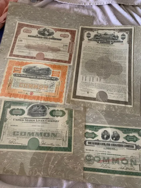 Lot #2 of Franklin Mint Vintage Stock Certificates - 5 different