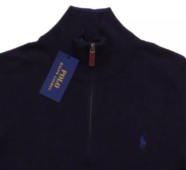 Men's POLO RALPH LAUREN Navy Blue Pima Cotton Zip Sweater S Small NEW NWT