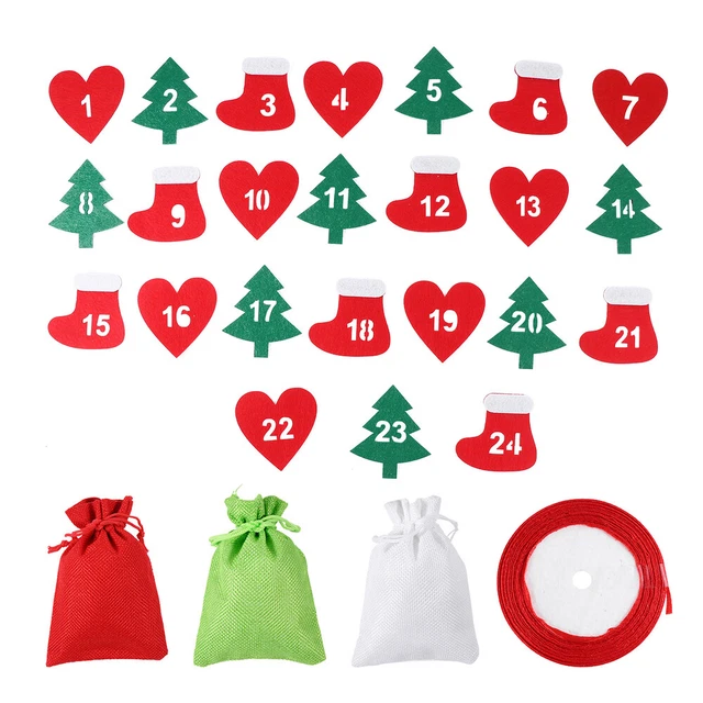 24 unidades Calendario de Adviento de Navidad Bolsos Bolsos Colgantes con Números de Fieltro