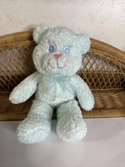 Toy Factory Light Blue Bear Embroidered Eyes Mouth And Nose Baby Toy Plush
