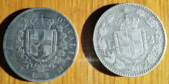 Raro Lotto 2 Lire Vittorio Emanuele Ii 1863- 2 Lire Umberto I° 1887